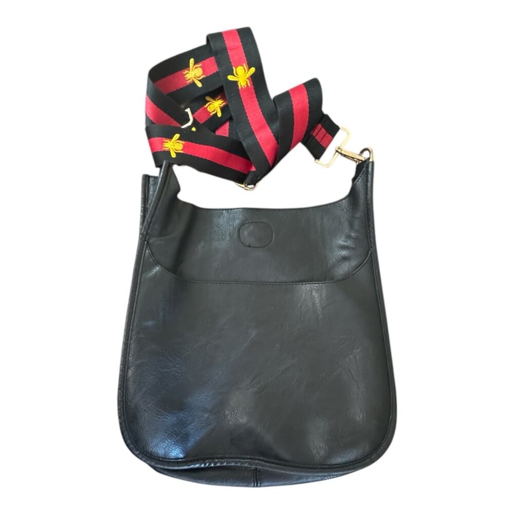 Ahdorned Studded Leather Messenger Bag Embroidered Bee Strap & Gold Hardware - Picture 2 of 9